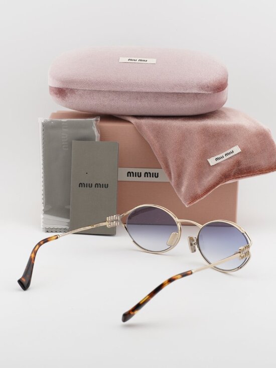 Miu Miu MU52YS ZVN80O Oval Sunglasses – Gold\\Blue Gradient